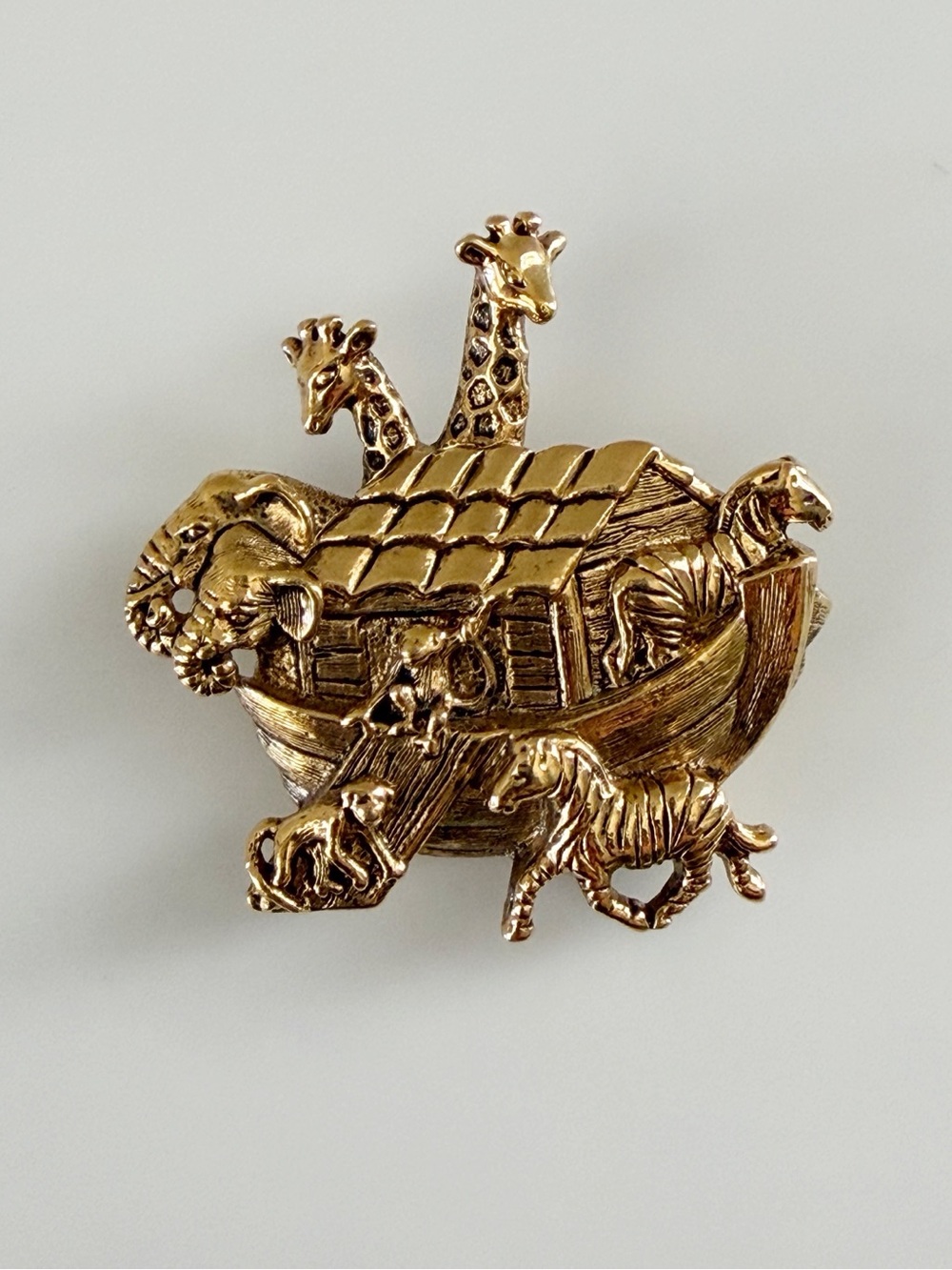 Vintage Noah’s Ark Gold Tone Brooch Pin